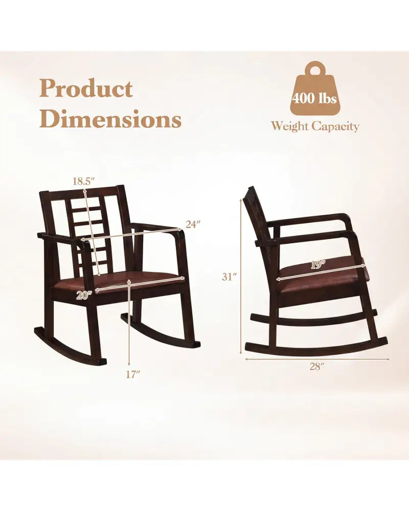 Wooden Rocking Chair with Upholstered Seat and Ladder Back for Living Room-Brown - Brown - Patio Rocking Chairs &