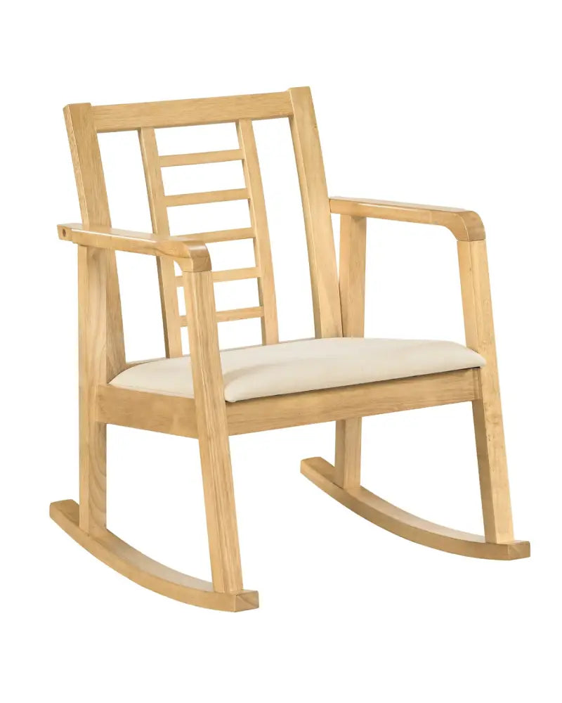 Wooden Rocking Chair with Upholstered Seat and Ladder Back for Living Room-Natural - Natural - Patio Rocking Chairs &