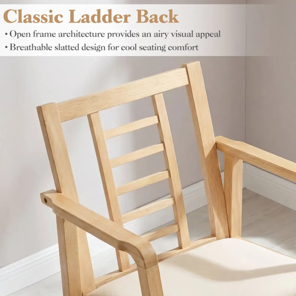 Wooden Rocking Chair with Upholstered Seat and Ladder Back for Living Room-Natural - Natural - Patio Rocking Chairs &