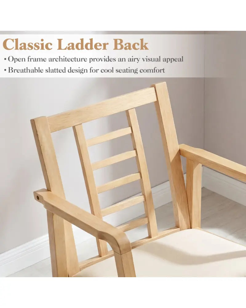 Wooden Rocking Chair with Upholstered Seat and Ladder Back for Living Room-Natural - Natural - Patio Rocking Chairs &