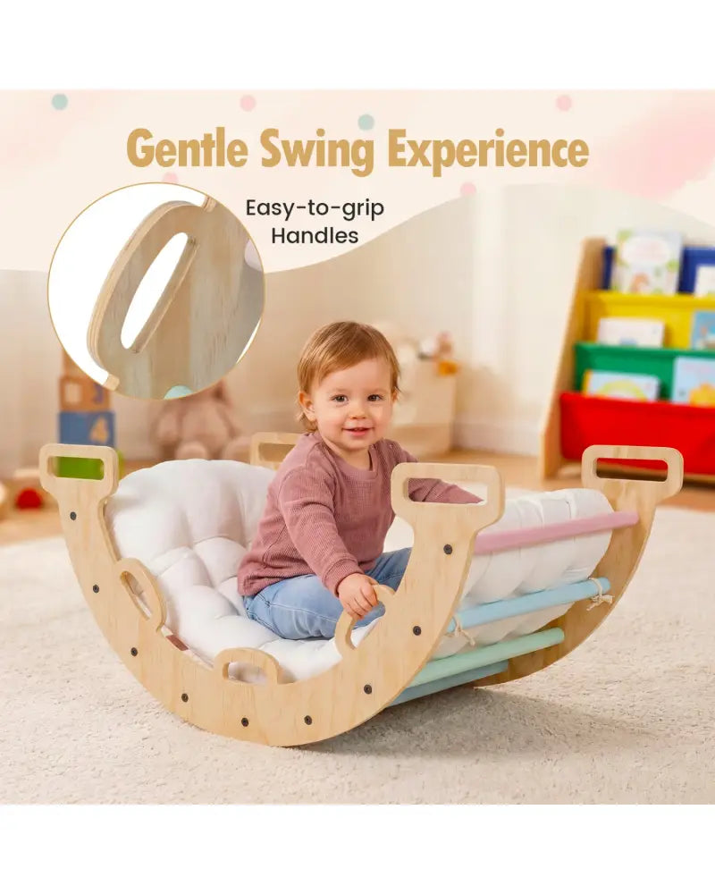 Wooden Rocking Climbing Arch with Cushion 3-in-1 Montessori Kids Climber Rocker-Macaron - Macaron - Climbers & Slides