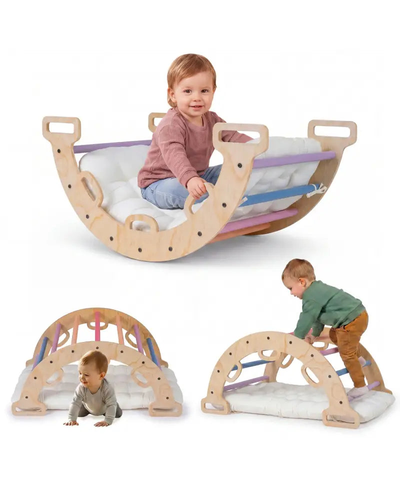 Wooden Rocking Climbing Arch with Cushion 3-in-1 Montessori Kids Climber Rocker-Multicolor - Multicolor - Climbers &