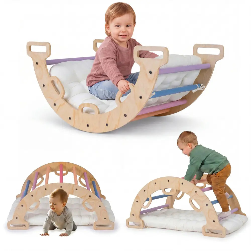 Wooden Rocking Climbing Arch with Cushion 3-in-1 Montessori Kids Climber Rocker-Multicolor - Multicolor - Climbers &