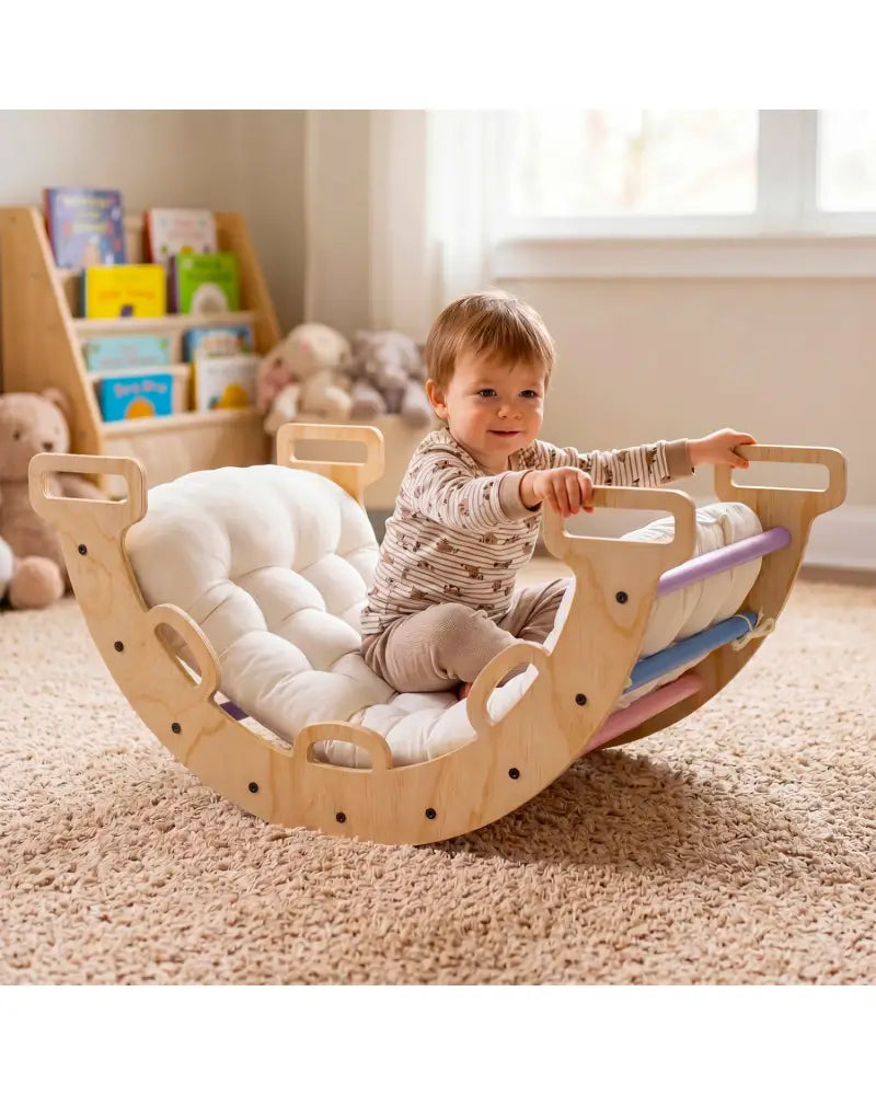 Wooden Rocking Climbing Arch with Cushion 3-in-1 Montessori Kids Climber Rocker-Multicolor - Multicolor - Climbers &