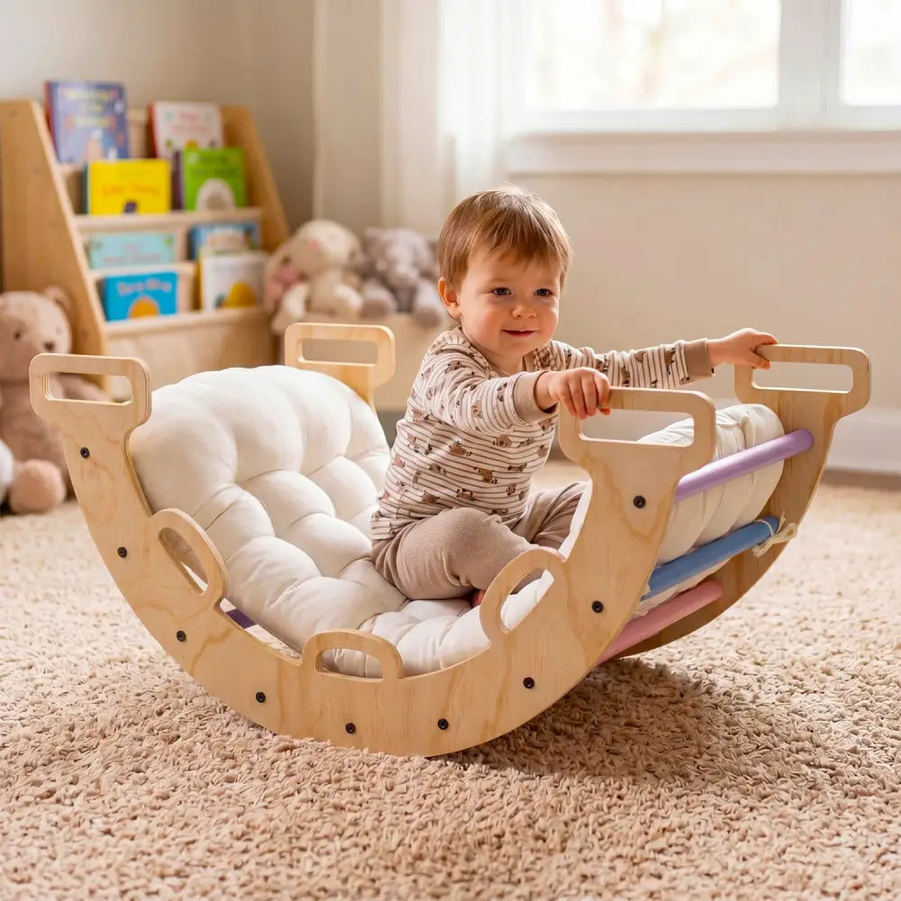 Wooden Rocking Climbing Arch with Cushion 3-in-1 Montessori Kids Climber Rocker-Multicolor - Multicolor - Climbers &