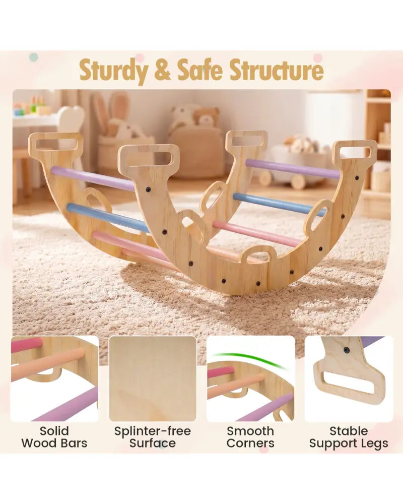 Wooden Rocking Climbing Arch with Cushion 3-in-1 Montessori Kids Climber Rocker-Multicolor - Multicolor - Climbers &