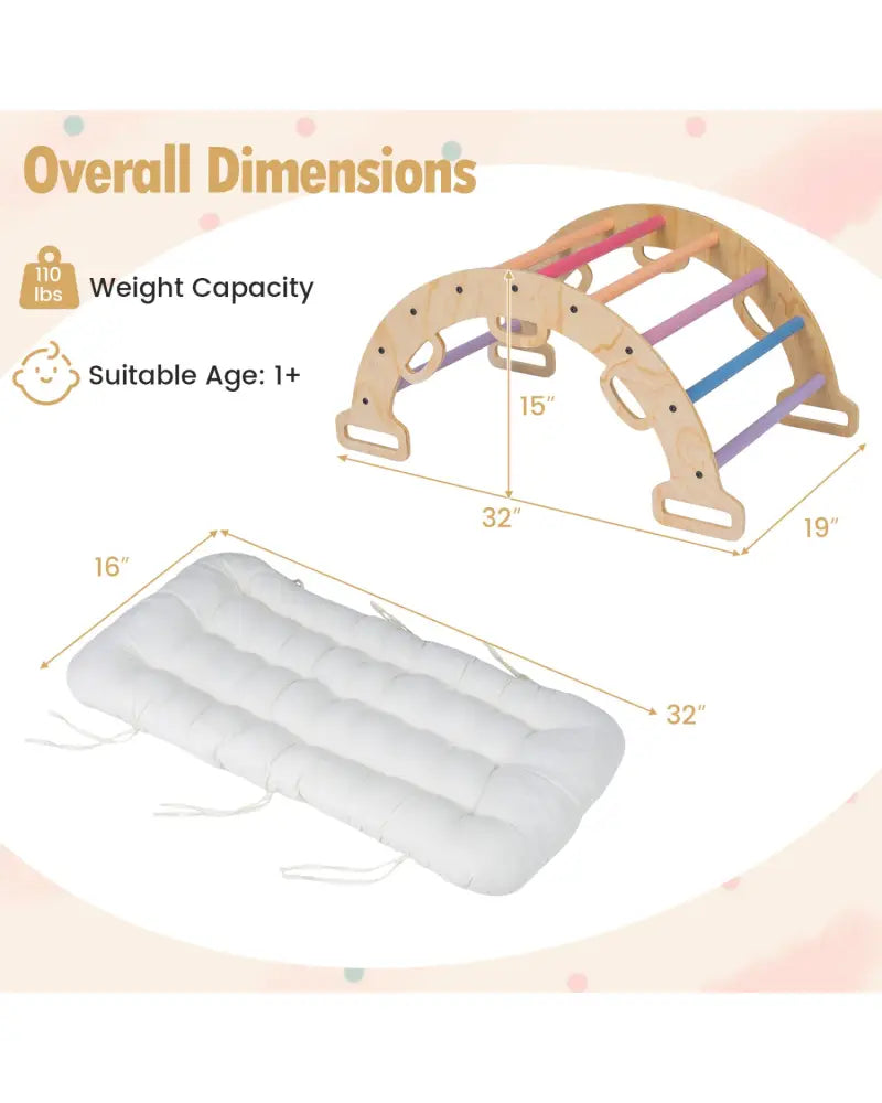 Wooden Rocking Climbing Arch with Cushion 3-in-1 Montessori Kids Climber Rocker-Multicolor - Multicolor - Climbers &