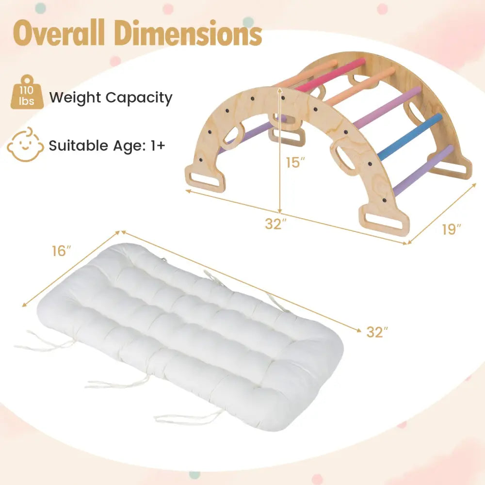 Wooden Rocking Climbing Arch with Cushion 3-in-1 Montessori Kids Climber Rocker-Multicolor - Multicolor - Climbers &