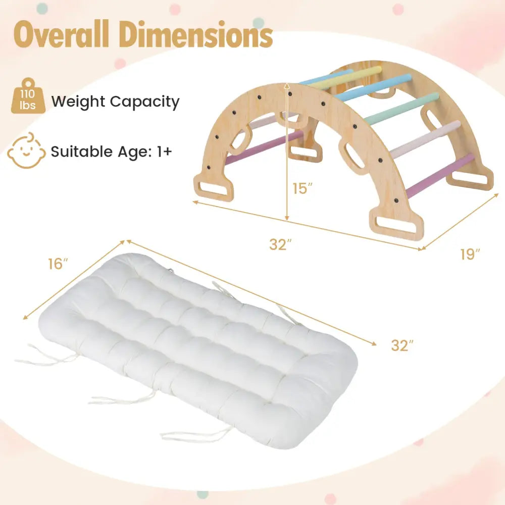 Wooden Rocking Climbing Arch with Cushion 3-in-1 Montessori Kids Climber Rocker-Macaron - Macaron - Climbers & Slides