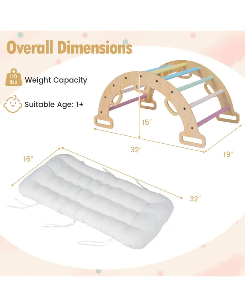 Wooden Rocking Climbing Arch with Cushion 3-in-1 Montessori Kids Climber Rocker-Macaron - Macaron - Climbers & Slides