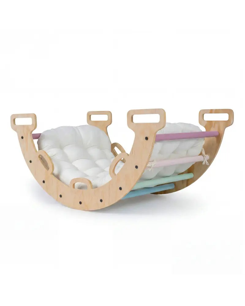 Wooden Rocking Climbing Arch with Cushion 3-in-1 Montessori Kids Climber Rocker-Macaron - Macaron - Climbers & Slides
