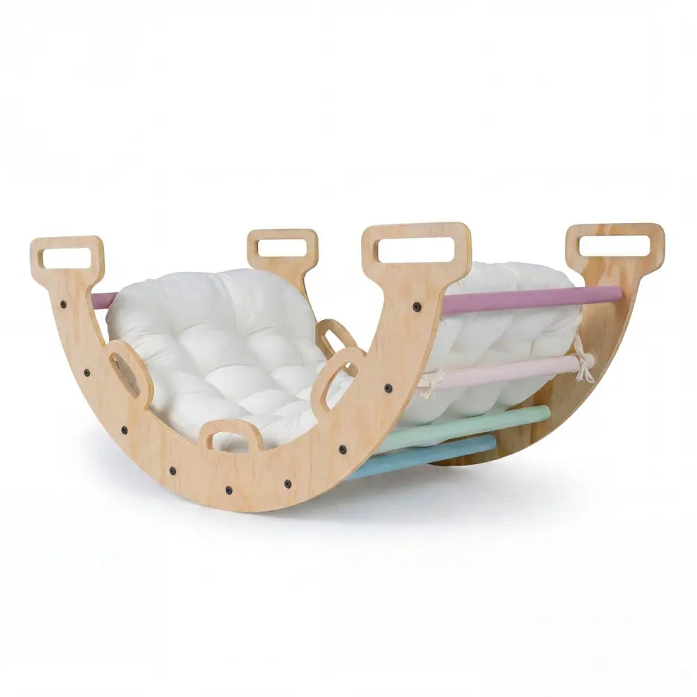 Wooden Rocking Climbing Arch with Cushion 3-in-1 Montessori Kids Climber Rocker-Macaron - Macaron - Climbers & Slides