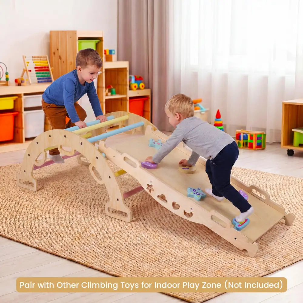 Wooden Rocking Climbing Arch with Cushion 3-in-1 Montessori Kids Climber Rocker-Macaron - Macaron - Climbers & Slides