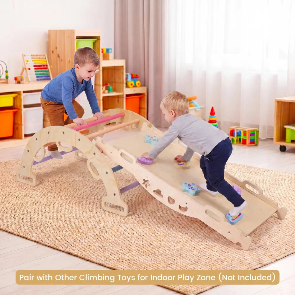 Wooden Rocking Climbing Arch with Cushion 3-in-1 Montessori Kids Climber Rocker-Multicolor - Multicolor - Climbers &