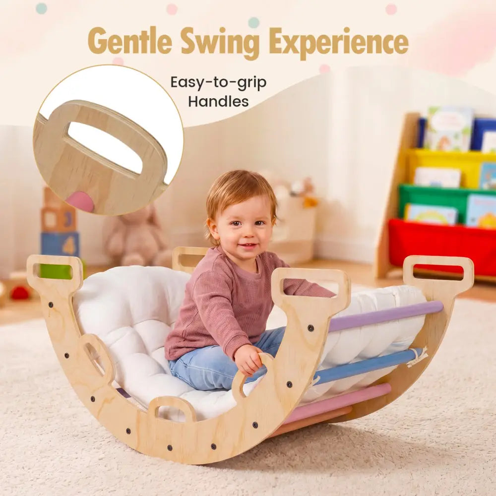 Wooden Rocking Climbing Arch with Cushion 3-in-1 Montessori Kids Climber Rocker-Multicolor - Multicolor - Climbers &