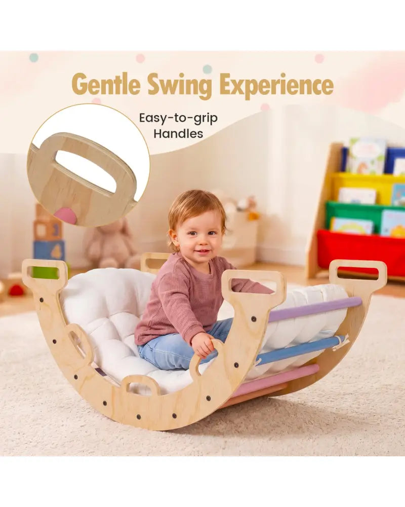 Wooden Rocking Climbing Arch with Cushion 3-in-1 Montessori Kids Climber Rocker-Multicolor - Multicolor - Climbers &
