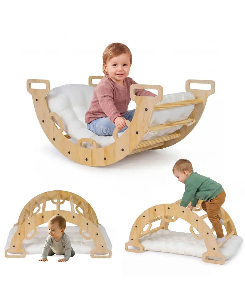 Wooden Rocking Climbing Arch with Cushion Montessori Kids Climber Rocker - Natural - Climbers & Slides