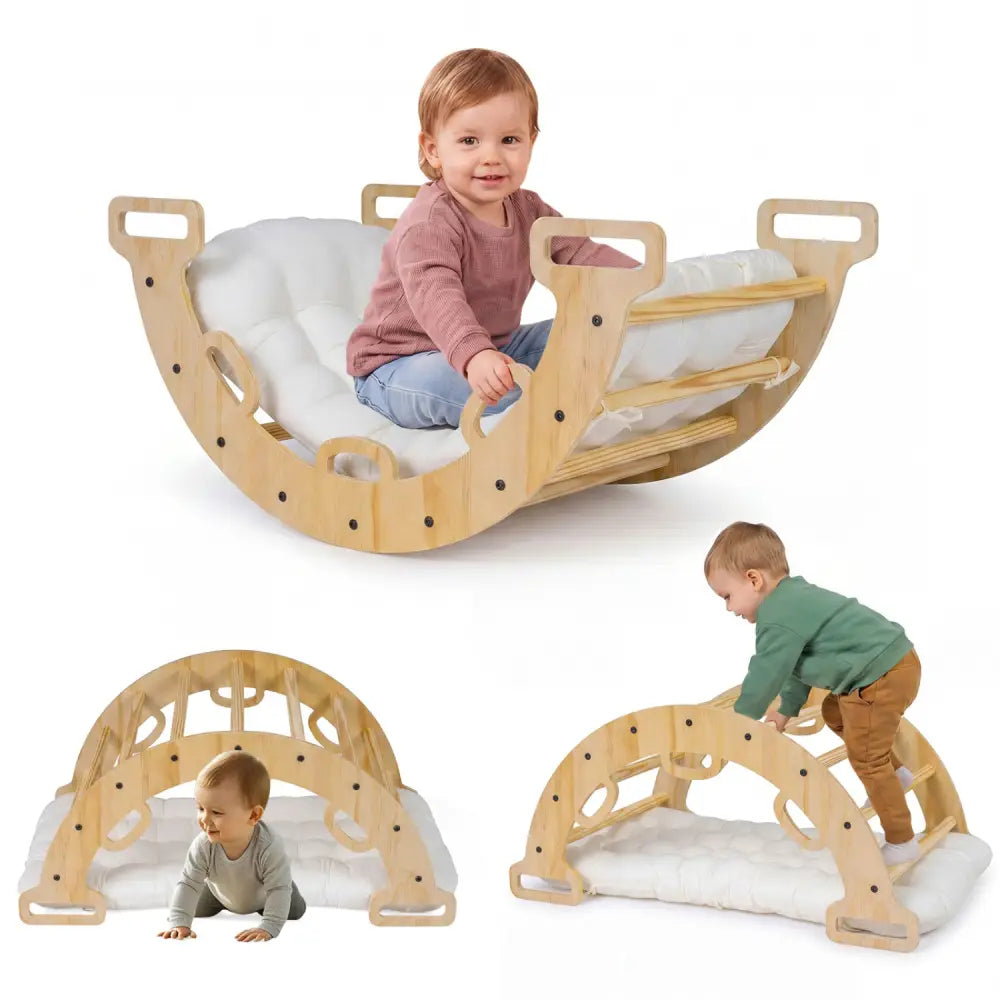 Wooden Rocking Climbing Arch with Cushion Montessori Kids Climber Rocker - Natural - Climbers & Slides