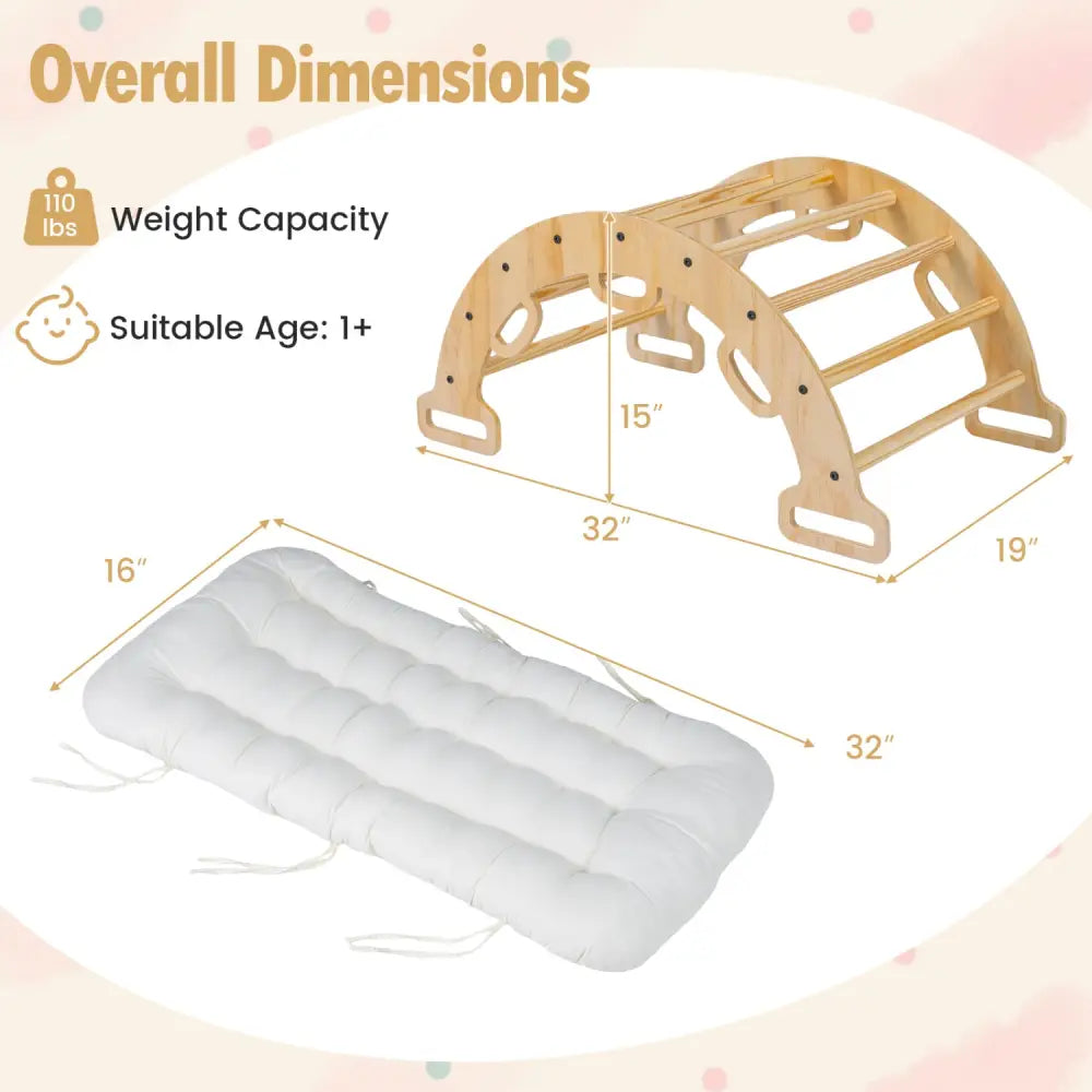 Wooden Rocking Climbing Arch with Cushion Montessori Kids Climber Rocker - Natural - Climbers & Slides