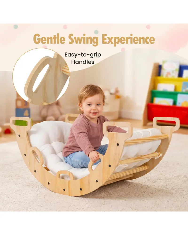 Wooden Rocking Climbing Arch with Cushion Montessori Kids Climber Rocker - Natural - Climbers & Slides