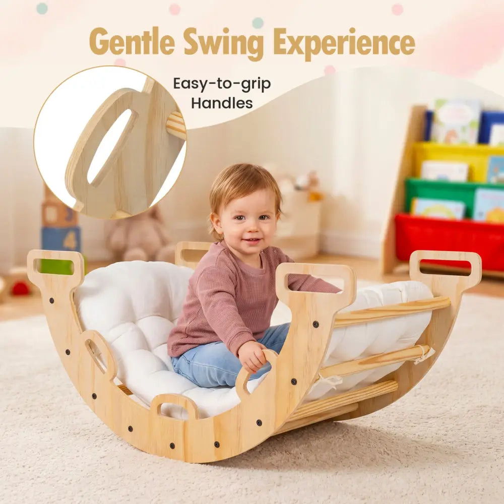 Wooden Rocking Climbing Arch with Cushion Montessori Kids Climber Rocker - Natural - Climbers & Slides