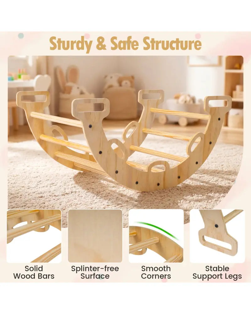 Wooden Rocking Climbing Arch with Cushion Montessori Kids Climber Rocker - Natural - Climbers & Slides