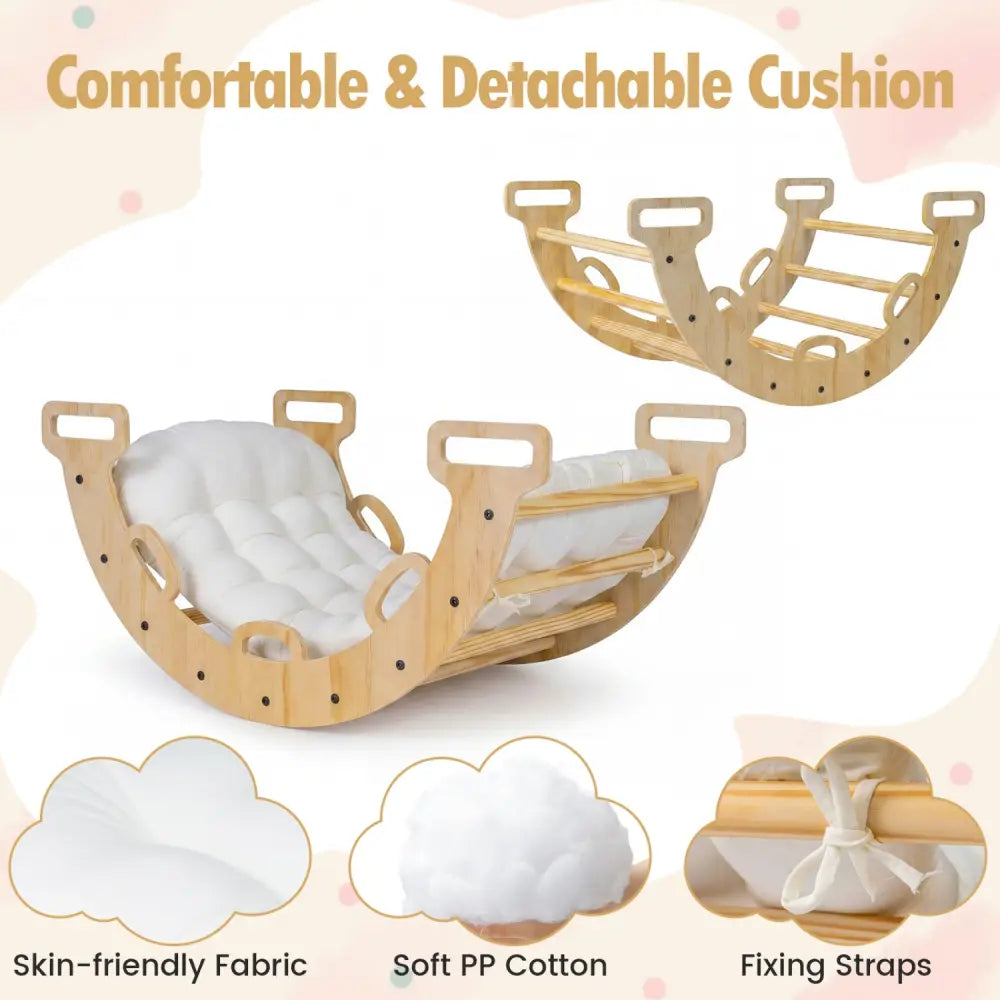 Wooden Rocking Climbing Arch with Cushion Montessori Kids Climber Rocker - Natural - Climbers & Slides