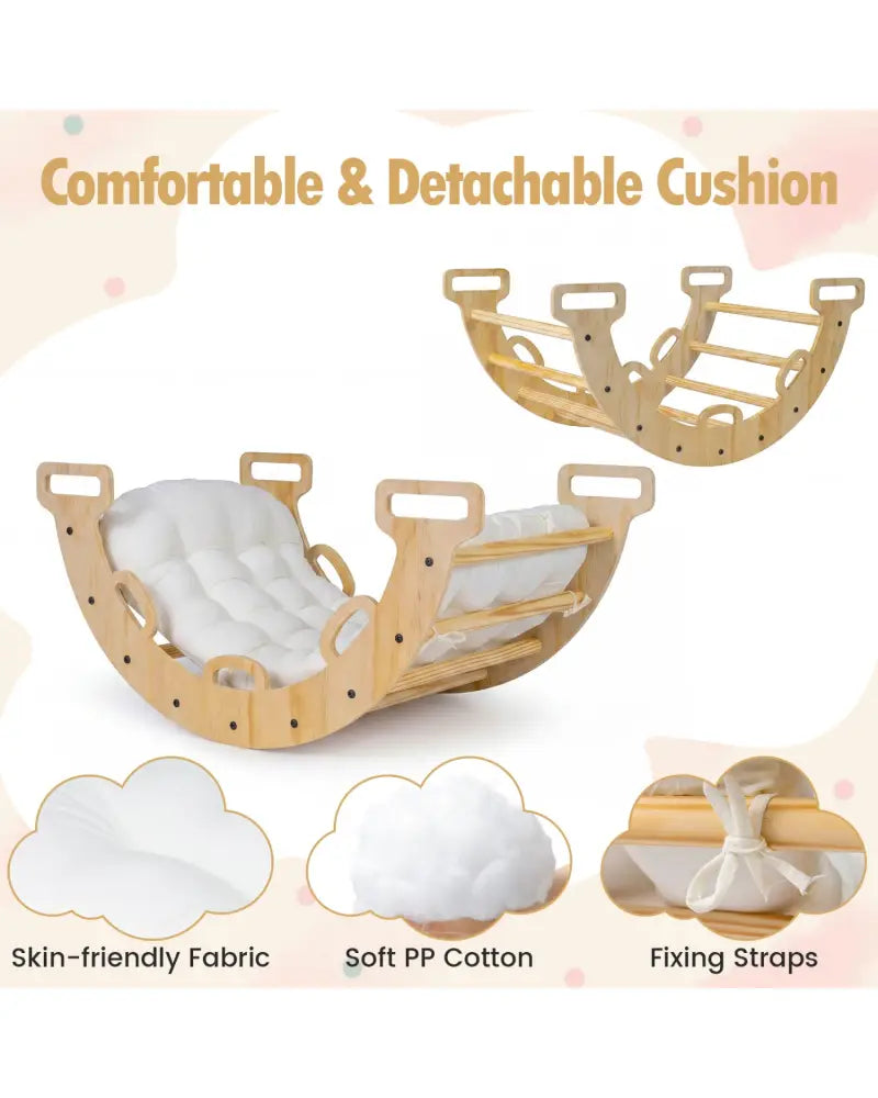 Wooden Rocking Climbing Arch with Cushion Montessori Kids Climber Rocker - Natural - Climbers & Slides