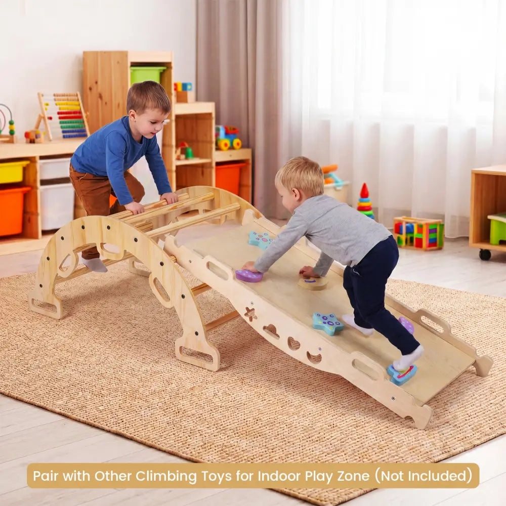 Wooden Rocking Climbing Arch with Cushion Montessori Kids Climber Rocker - Natural - Climbers & Slides