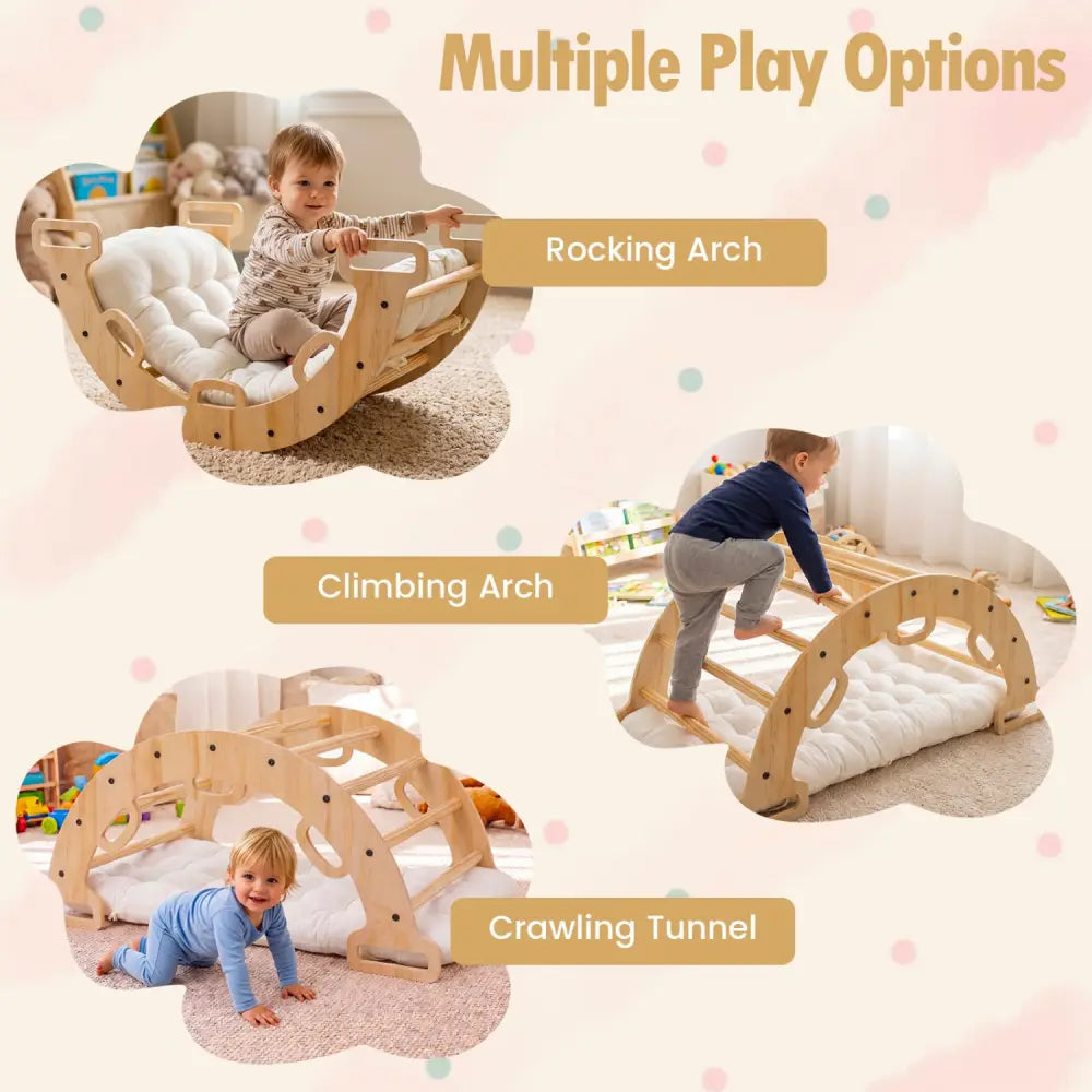 Wooden Rocking Climbing Arch with Cushion Montessori Kids Climber Rocker - Natural - Climbers & Slides