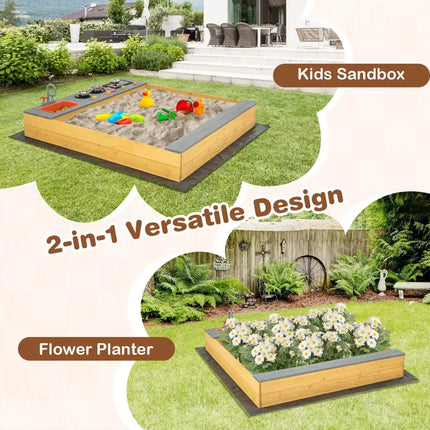 Wooden Sandbox Kids Sand Pit with Kitchen Playset Accessories for 3-8 Years Old - Natural - Sandboxes