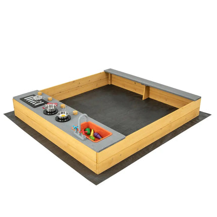 Wooden Sandbox Kids Sand Pit with Kitchen Playset Accessories for 3-8 Years Old - Natural - Sandboxes
