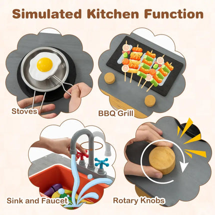 Wooden Sandbox Kids Sand Pit with Kitchen Playset Accessories for 3-8 Years Old - Natural - Sandboxes