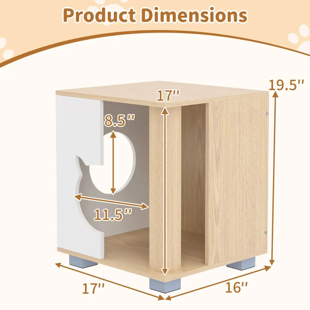 Wooden Semi-enclosed Cat Condo with Kitty Head-shaped Entry and Metal Legs-Natural - Natural - Cat Trees Condos &