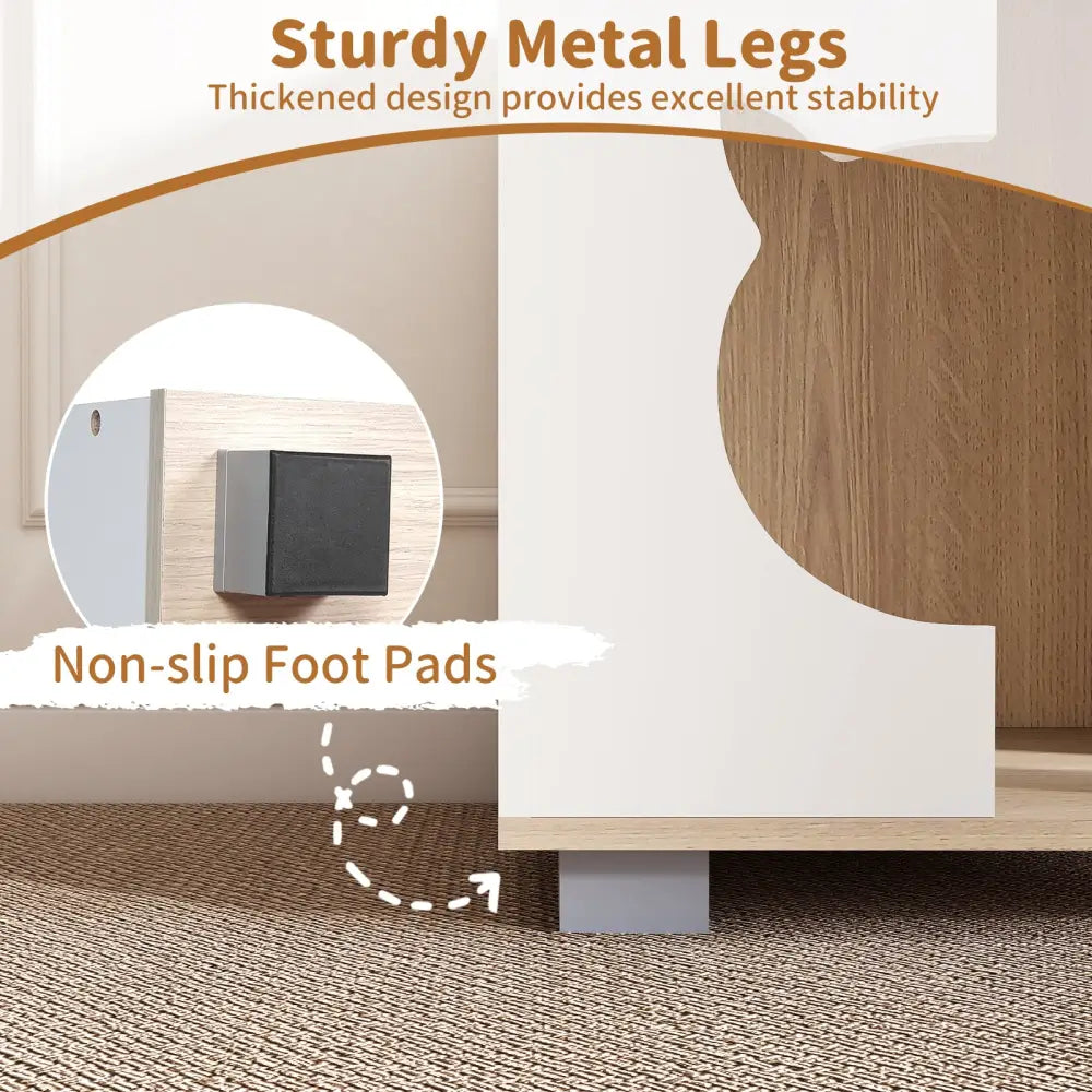 Wooden Semi-enclosed Cat Condo with Kitty Head-shaped Entry and Metal Legs-Natural - Natural - Cat Trees Condos &