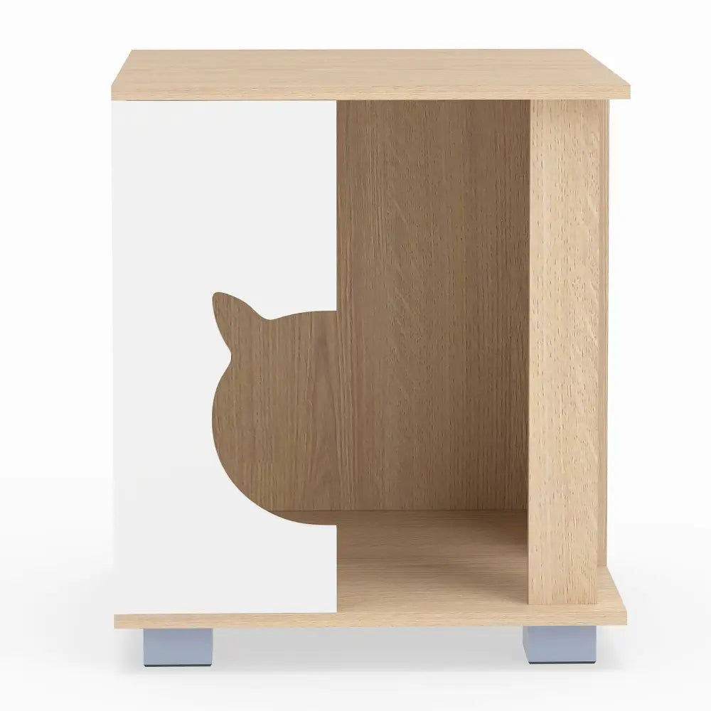Wooden Semi-enclosed Cat Condo with Kitty Head-shaped Entry and Metal Legs-Natural - Natural - Cat Trees Condos &