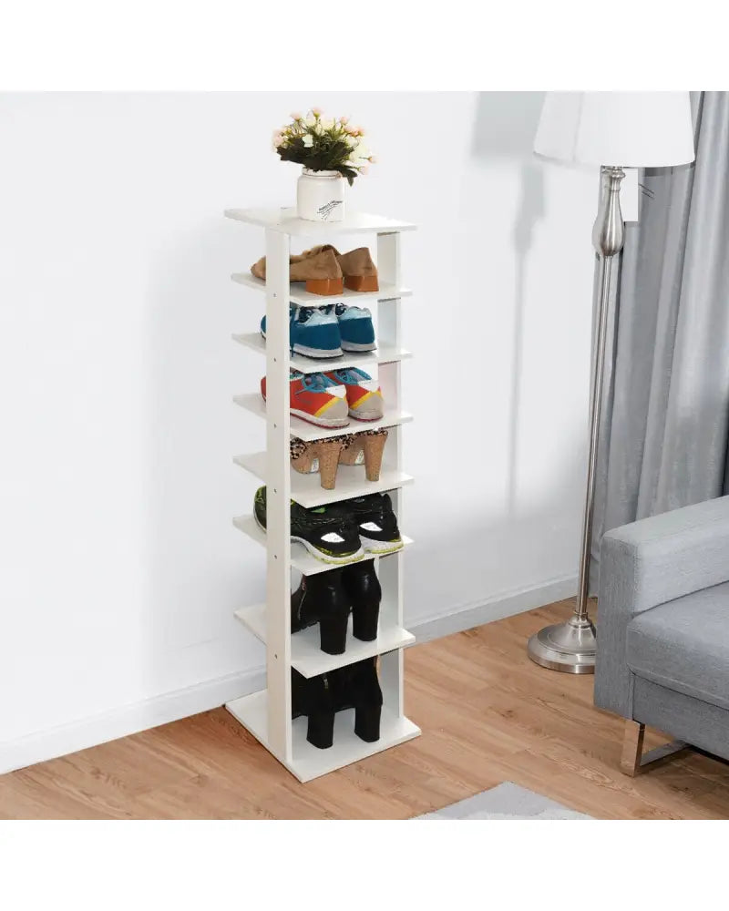 Wooden Shoes Storage Stand 7 Tiers Shoe Rack Organizer Multi-shoe Rack Shoebox-White - White - Shoe Racks & Storage