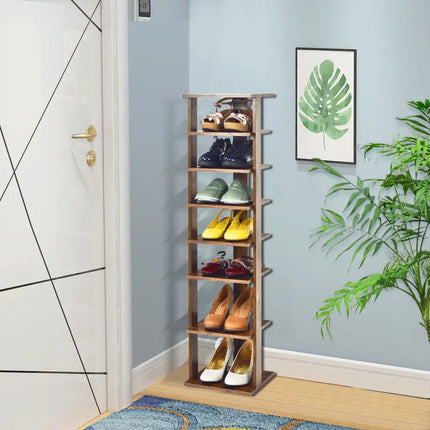 Wooden Shoes Storage Stand 7 Tiers Shoe Rack Organizer Multi-shoe Rack Shoebox-Rustic Brown - Rustic Brown - Shoe Racks