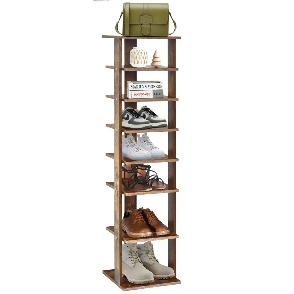 Wooden Shoes Storage Stand 7 Tiers Shoe Rack Organizer Multi-shoe Rack Shoebox-Rustic Brown - Rustic Brown - Shoe Racks