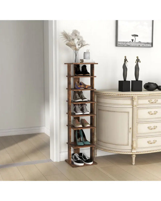 Wooden Shoes Storage Stand 7 Tiers Shoe Rack Organizer Multi-shoe Rack Shoebox-Rustic Brown - Rustic Brown - Shoe Racks