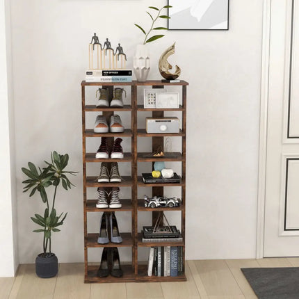 Wooden Shoes Storage Stand 7 Tiers Shoe Rack Organizer Multi-shoe Rack Shoebox-Rustic Brown - Rustic Brown - Shoe Racks
