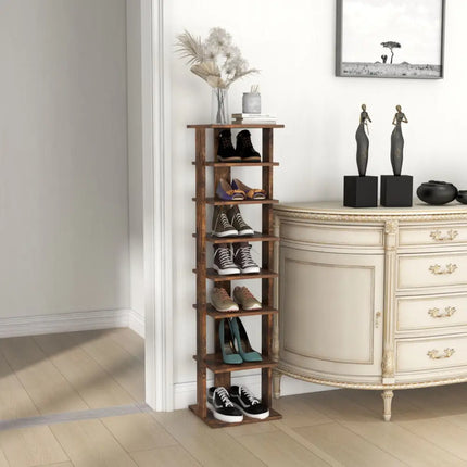 Wooden Shoes Storage Stand 7 Tiers Shoe Rack Organizer Multi-shoe Rack Shoebox-Rustic Brown - Rustic Brown - Shoe Racks