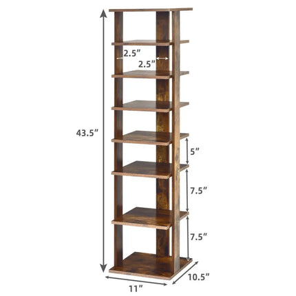 Wooden Shoes Storage Stand 7 Tiers Shoe Rack Organizer Multi-shoe Rack Shoebox-Rustic Brown - Rustic Brown - Shoe Racks