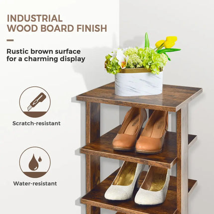 Wooden Shoes Storage Stand 7 Tiers Shoe Rack Organizer Multi-shoe Rack Shoebox-Rustic Brown - Rustic Brown - Shoe Racks