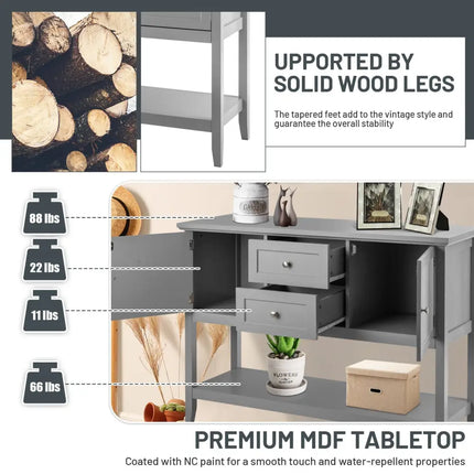 Wooden Sideboard Buffet Console Table with Drawers and Storage-Gray - Gray - Console Tables