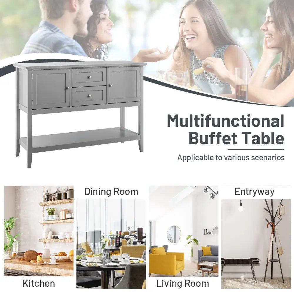 Wooden Sideboard Buffet Console Table with Drawers and Storage-Gray - Gray - Console Tables