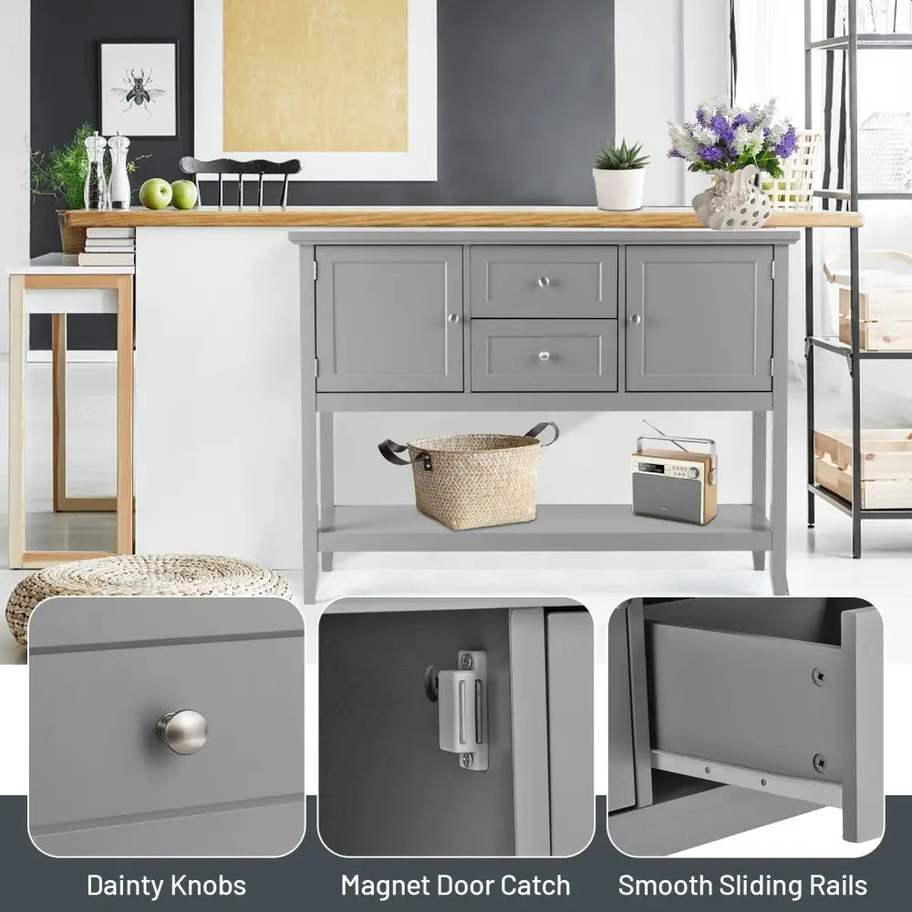 Wooden Sideboard Buffet Console Table with Drawers and Storage-Gray - Gray - Console Tables