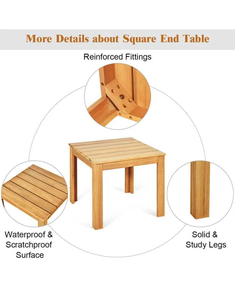 Wooden Square Patio Coffee Bistro Table-Natural - Natural - Patio Coffee Tables
