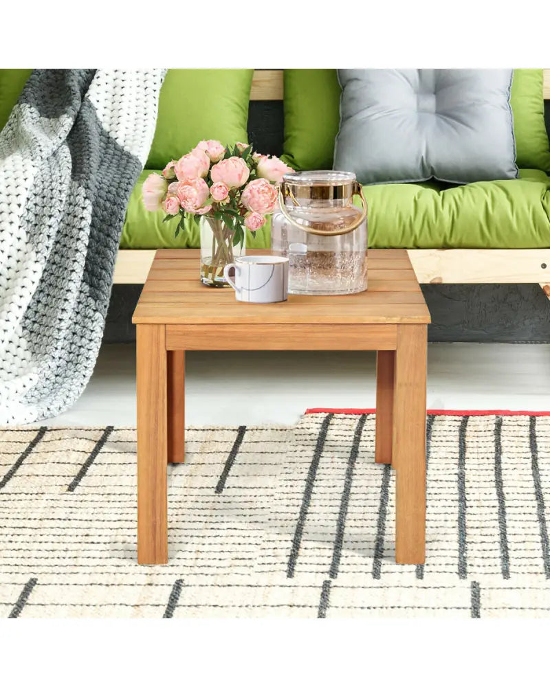 Wooden Square Patio Coffee Bistro Table-Natural - Natural - Patio Coffee Tables
