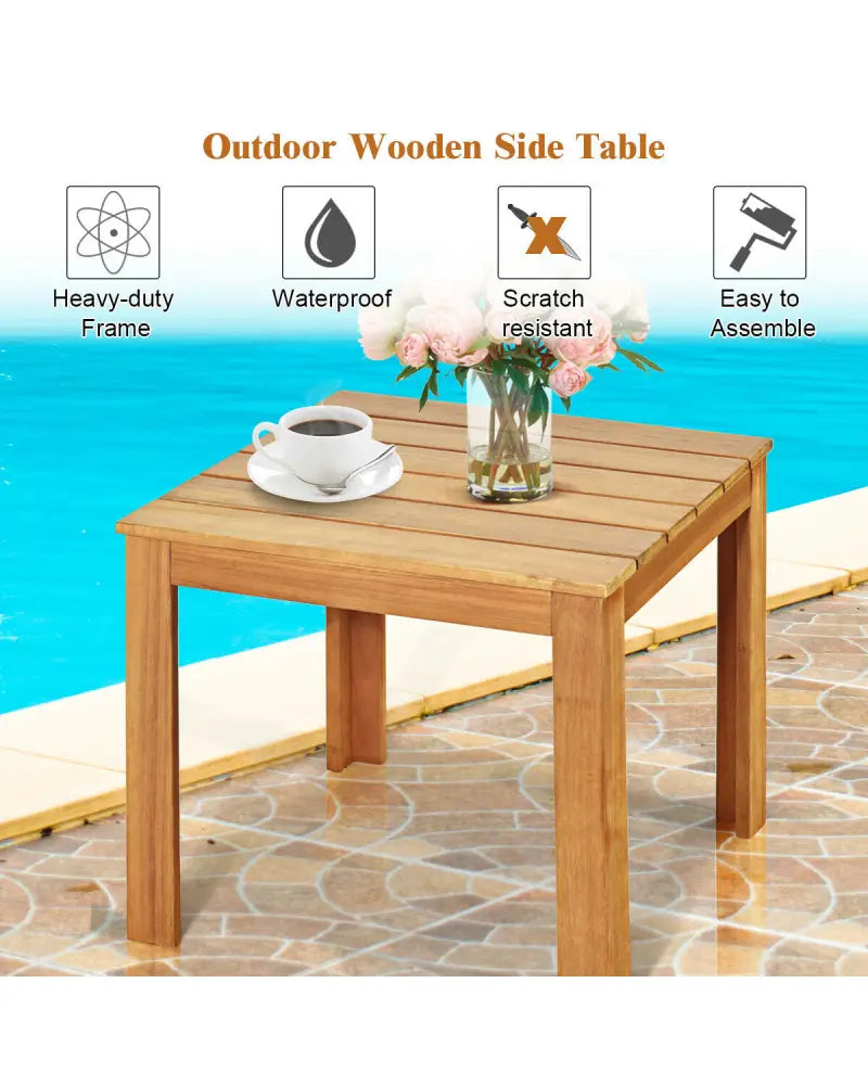 Wooden Square Patio Coffee Bistro Table-Natural - Natural - Patio Coffee Tables